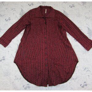 Cynthia Ashby Long Slv button Lagenlook Pockets print pucker fabric Dress  M